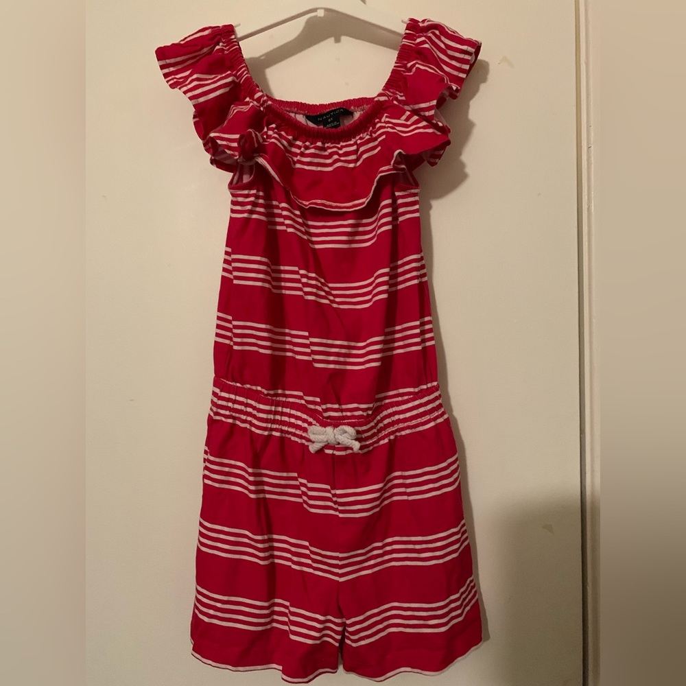 Nautica pink and white striped one piece short outfit size 6X girls